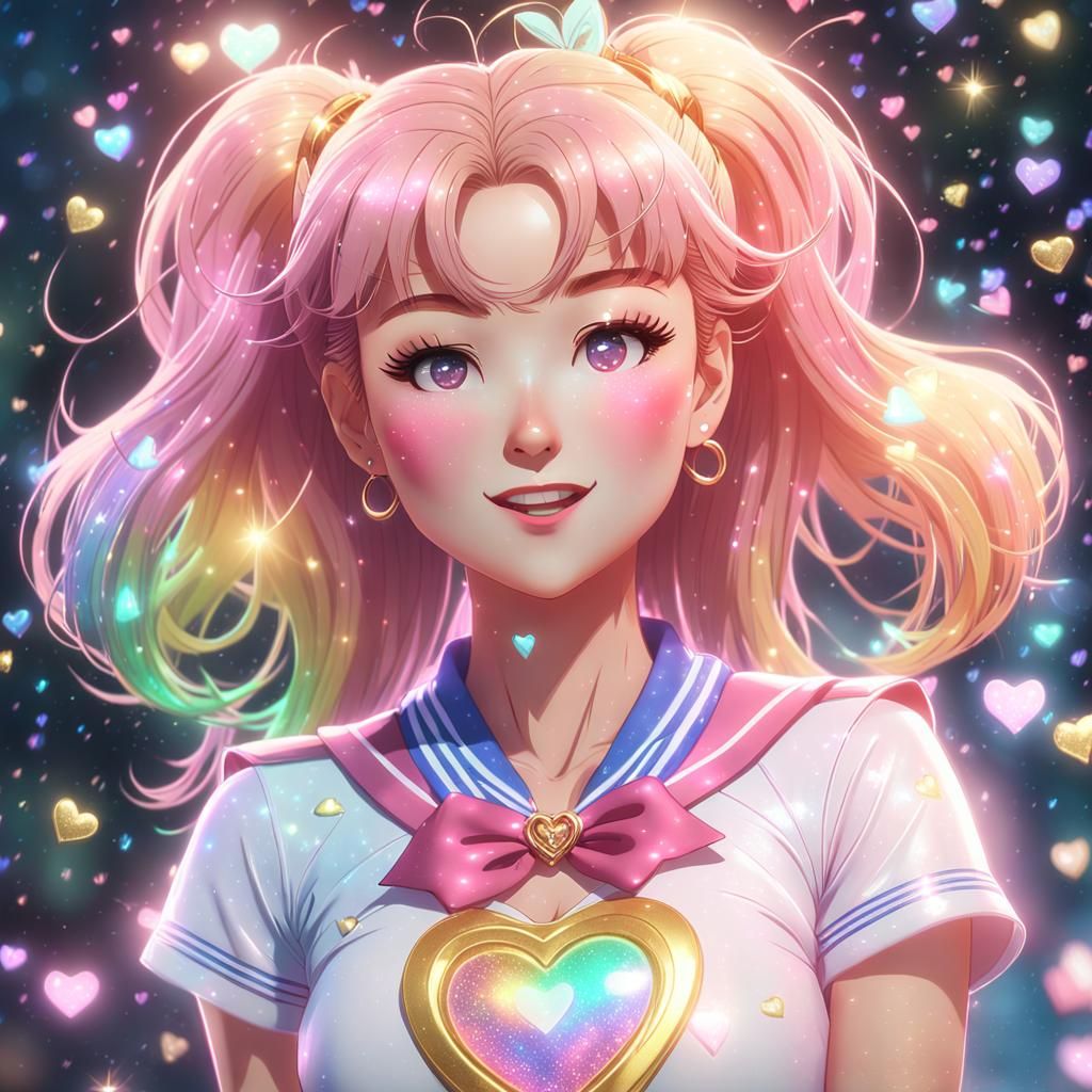 Rainbow Sailor Scout Girl in Heart Shower