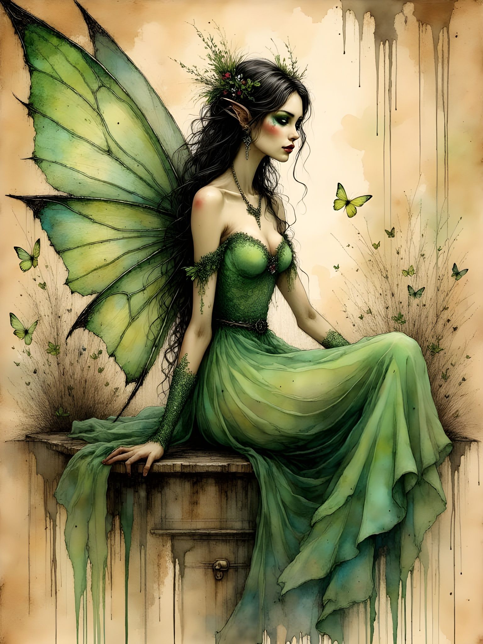 Enchanting Faerie Queen on Burnt Parchment