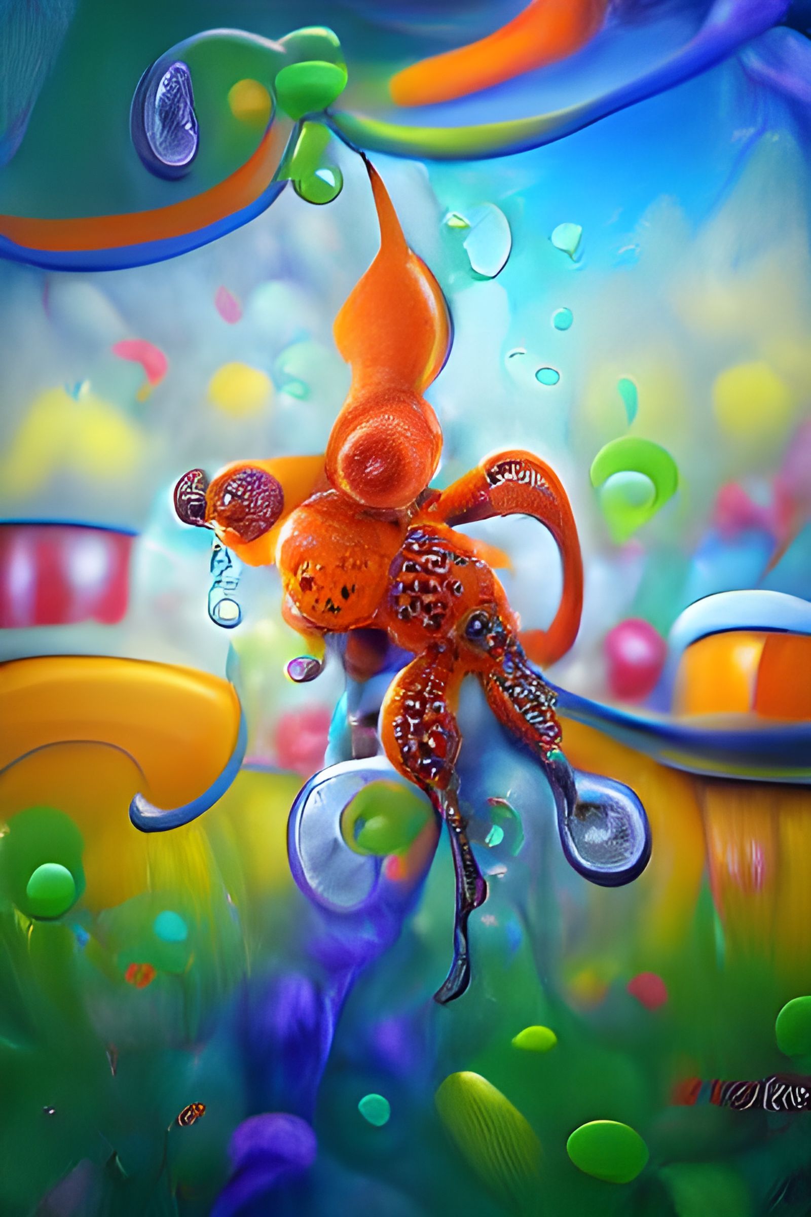 Colourful 3D Octopus Dancing Underwater