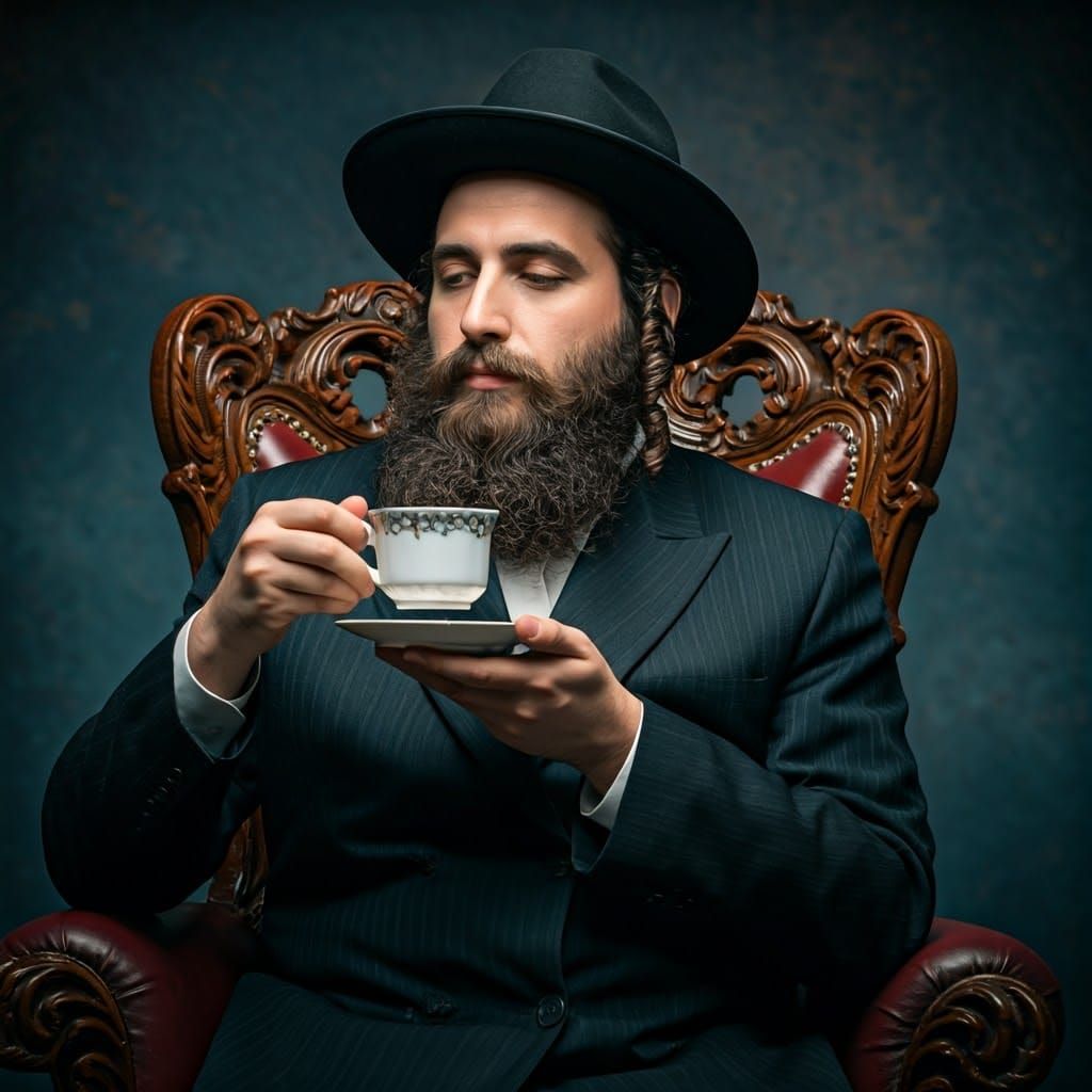 Contemplative Hasidic Man in Candlelight, Art Nouveau Style
