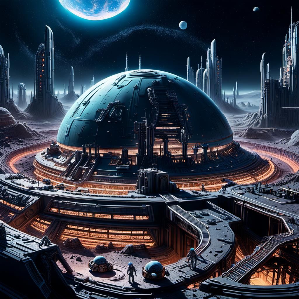 Alien Lunar Mining Colony: Hyperrealistic Digital Art