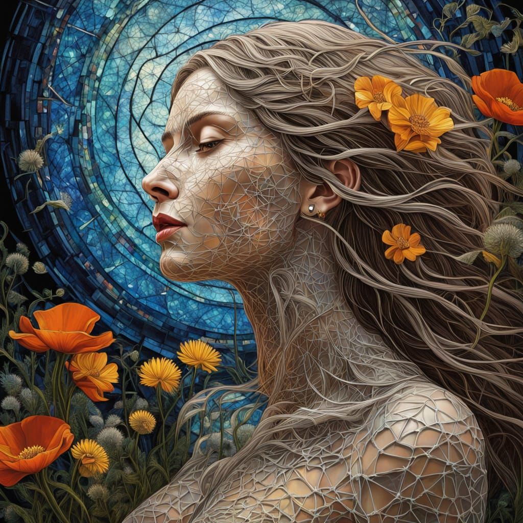 Ephemeral Eco-Art Portrait: Woman Kissing a Garden