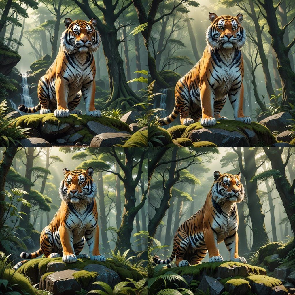 Surreal Tiger in 3D Anime Art Style