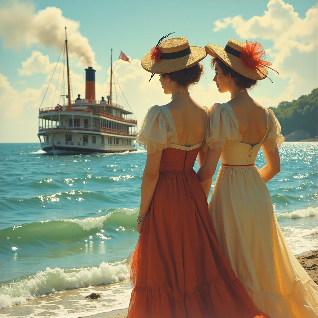 Lake Michigan Excursion in the Style of Early 20th Century I...