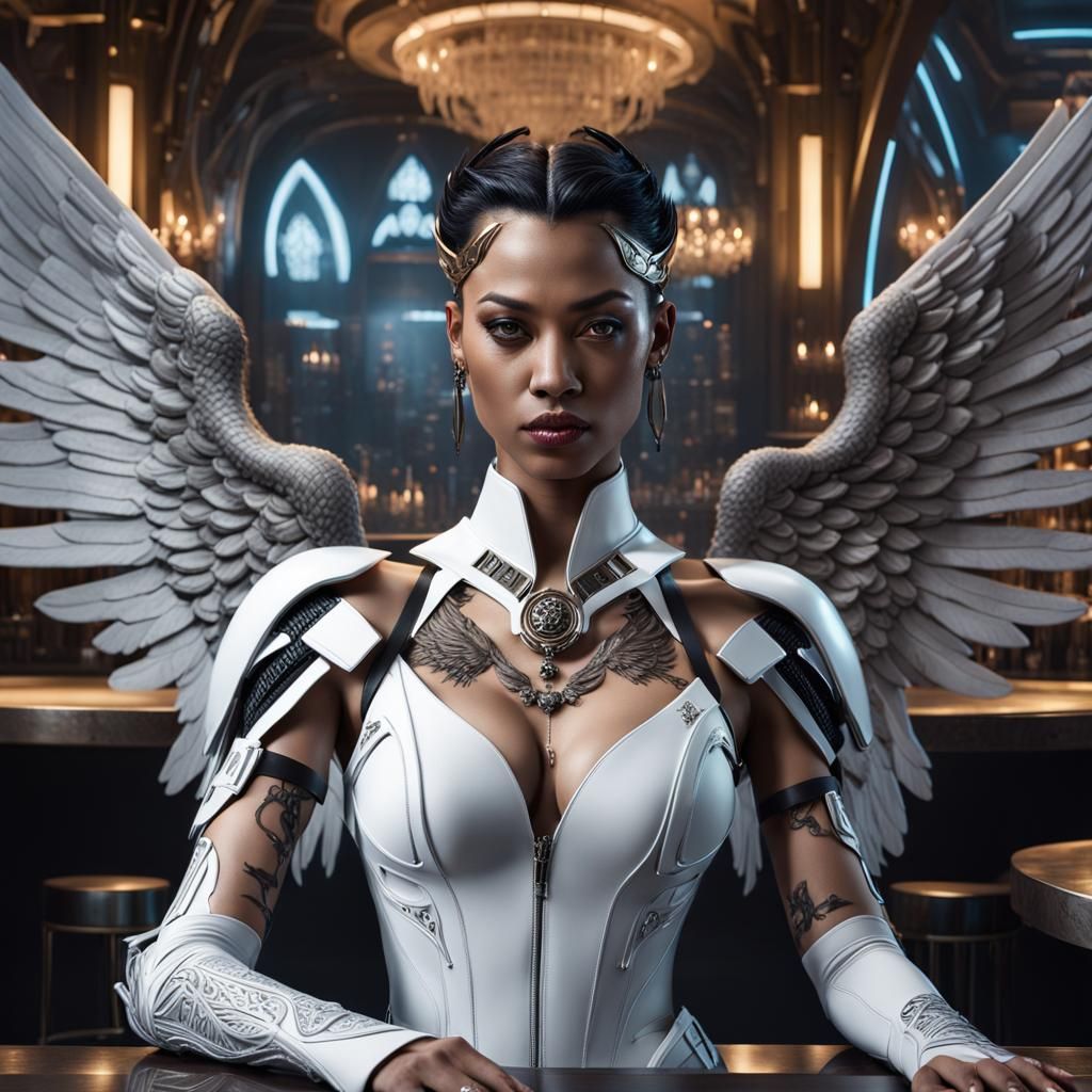 Archangel Supermodel in Gothic Bar, Neoartcore Photography