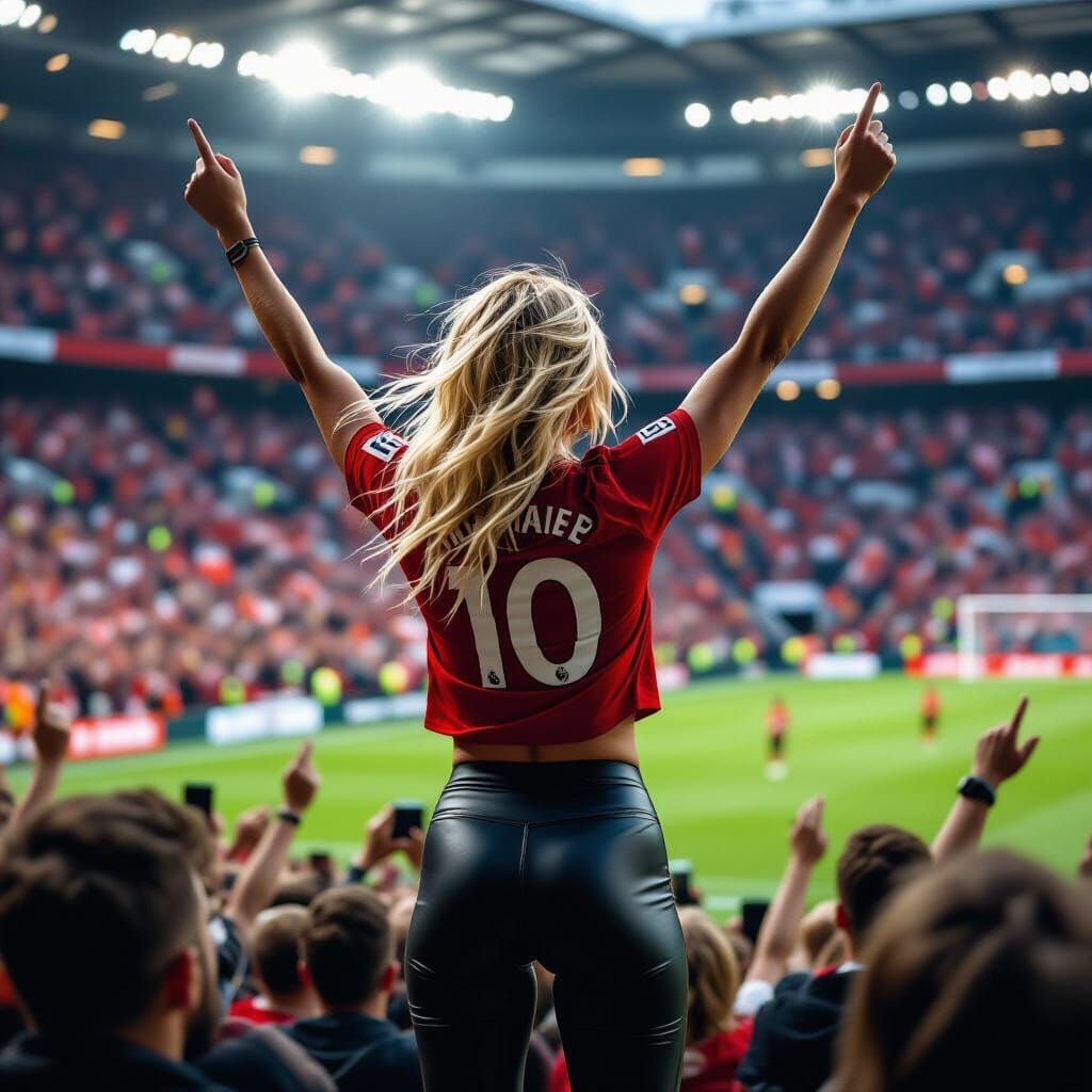 Woman Cheers at Stadium, Syd Mead Style