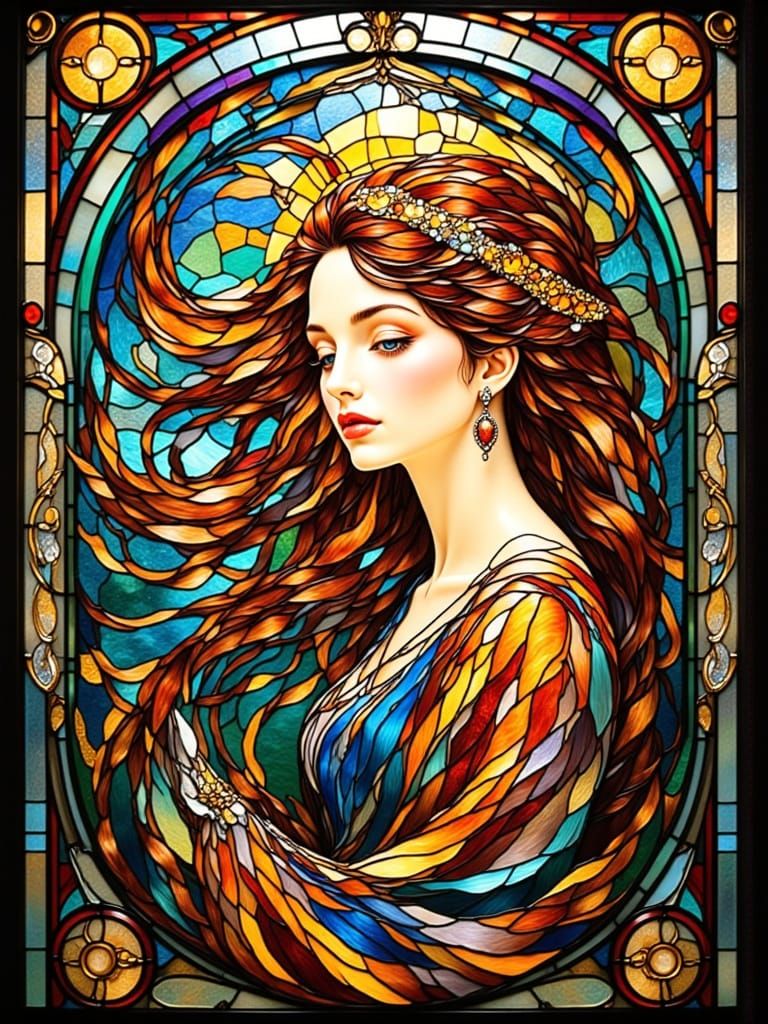 Ethereal Stained Glass Window in Louis Comfort Tiffany Style