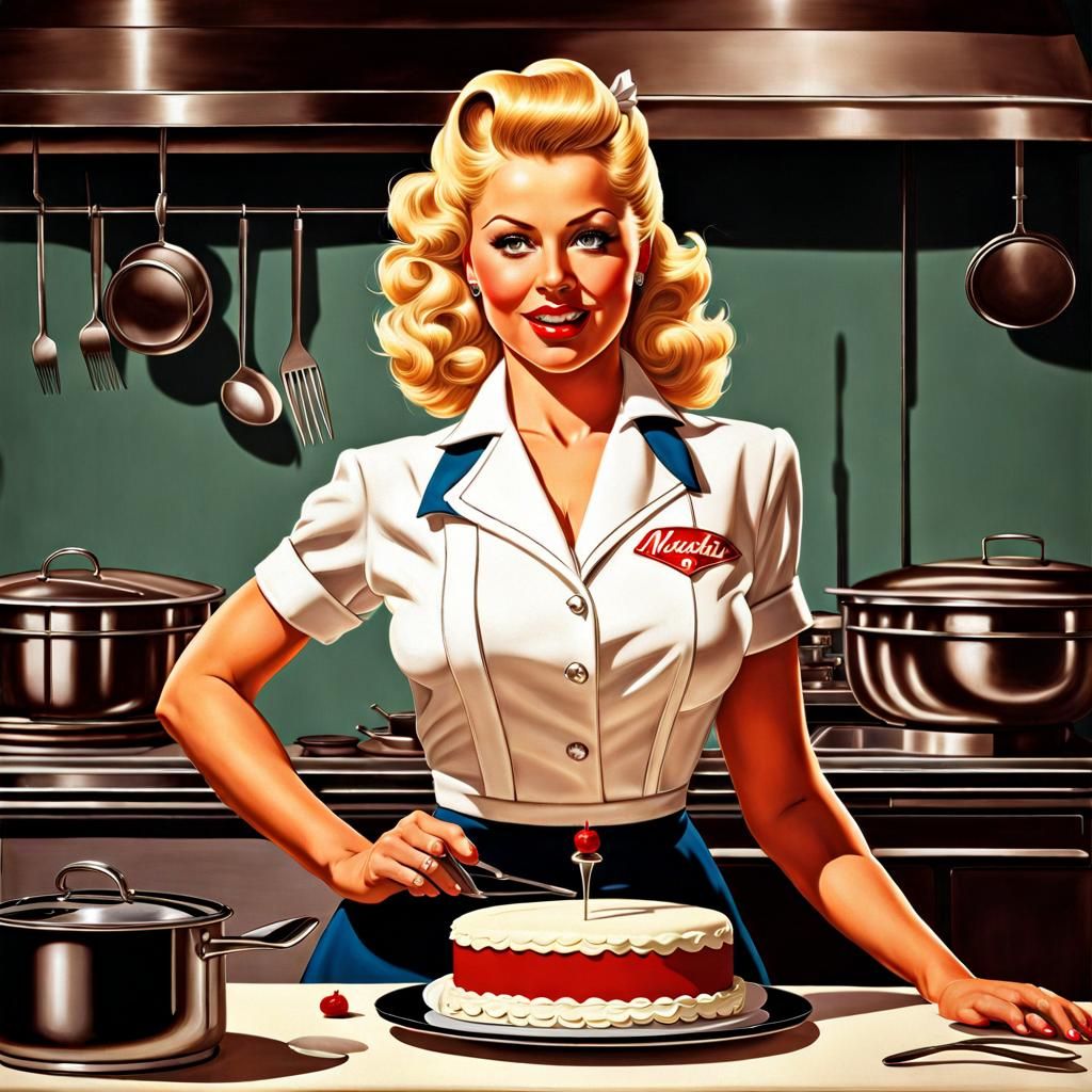 Vintage Pin-Up Chef Topping Cake