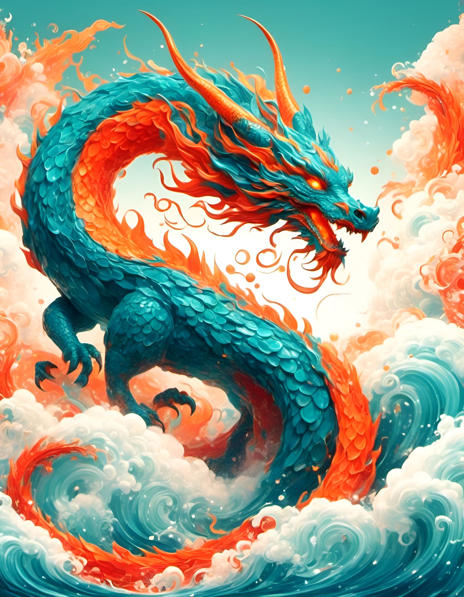 Blue and Orange Dragon Vector Illustration