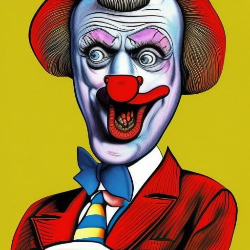 Clown with Psychedelic Colors in Underground Comix Style