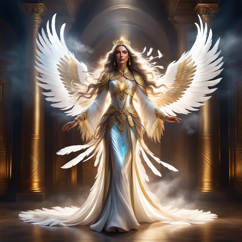 Iridescent Angel in Ancient Treasure Room