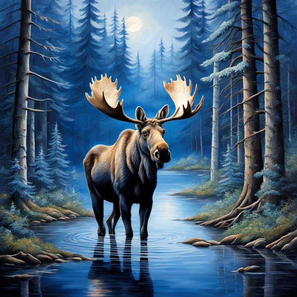 Majestic Moose in Serene Evening Landscape