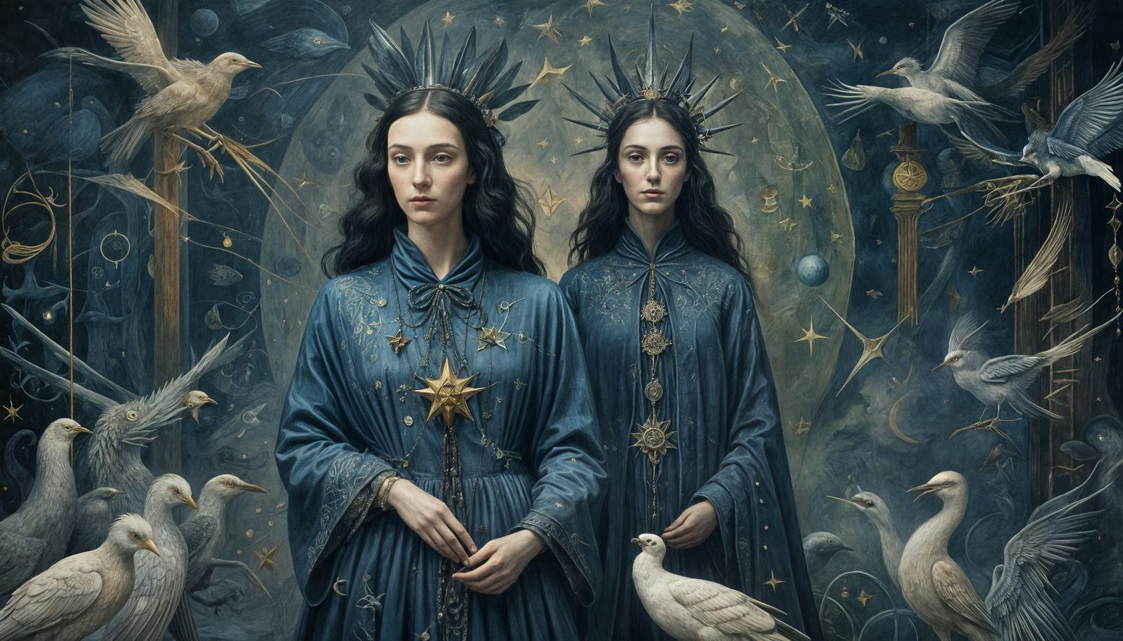 Surreal Portrait of a Bird-like Man in Space