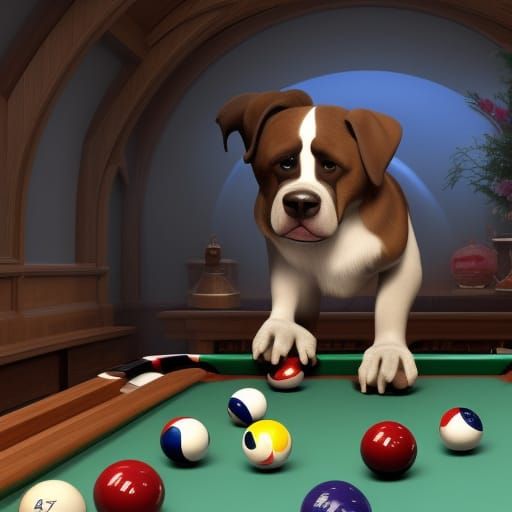 Dogs Playing Pool in Pixar Style