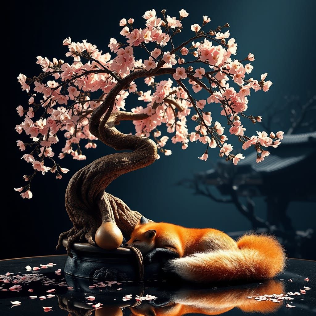 Cherry Blossom Bonsai in Golden Bloom