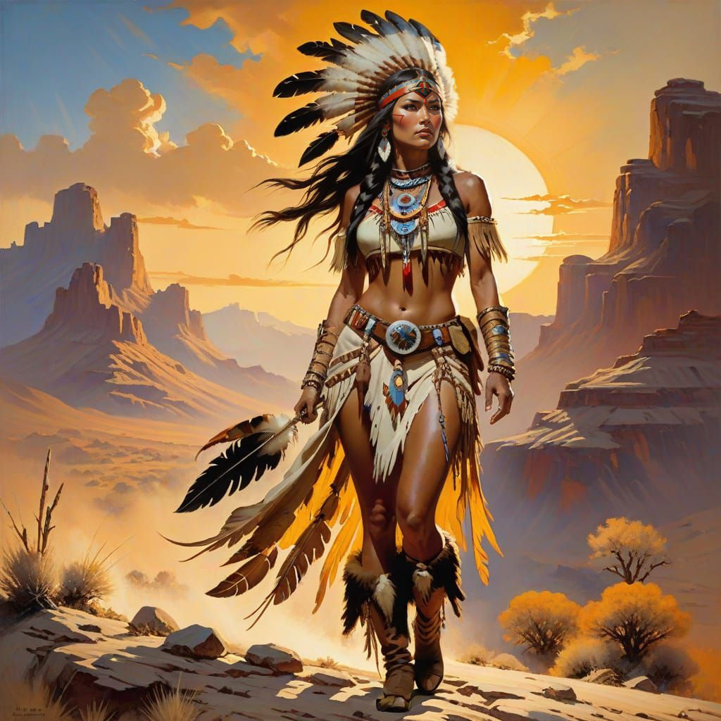 Shoshone Woman in the Style of Frank Frazetta
