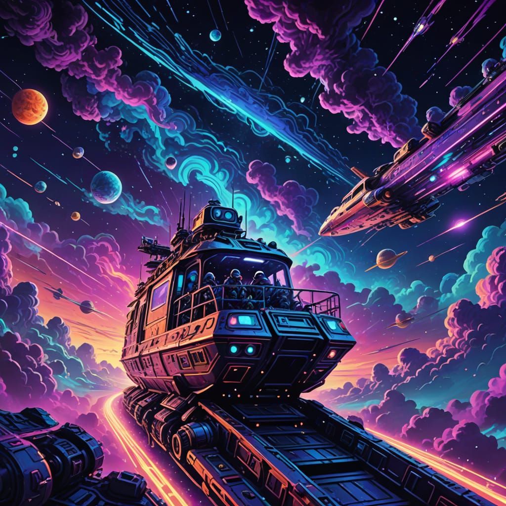 Vibrant Space Pirates in Cosmic Mixed Media