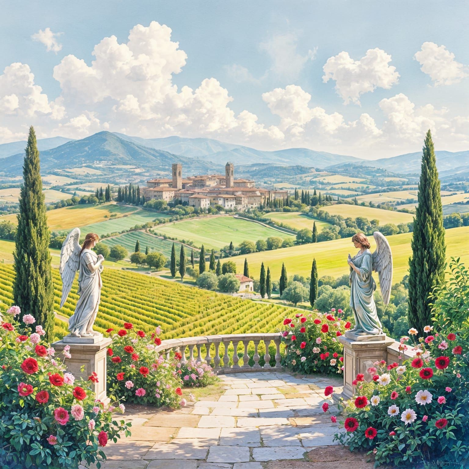 Gardens on the hill overlooking Italian Florence, Italy, Tus...