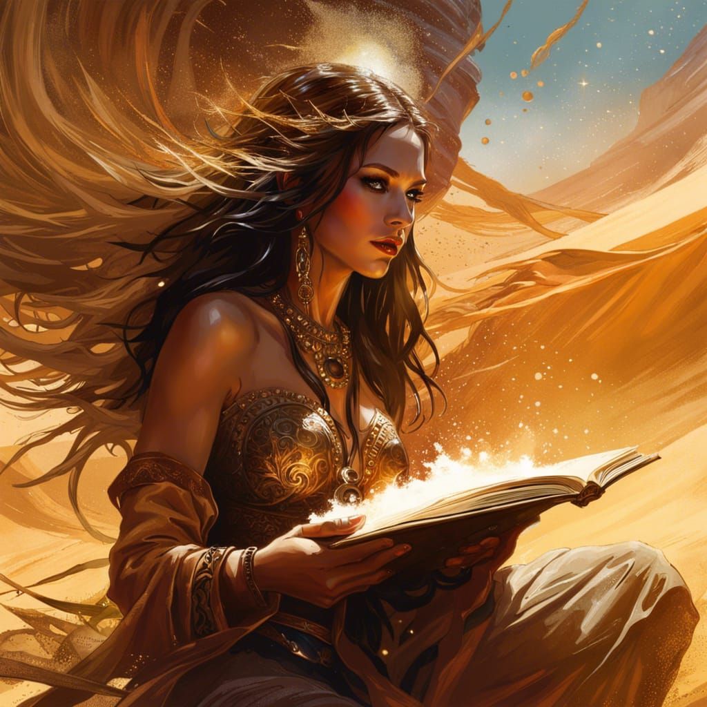 Enchantress Studies Spell Book in Digital Art Style