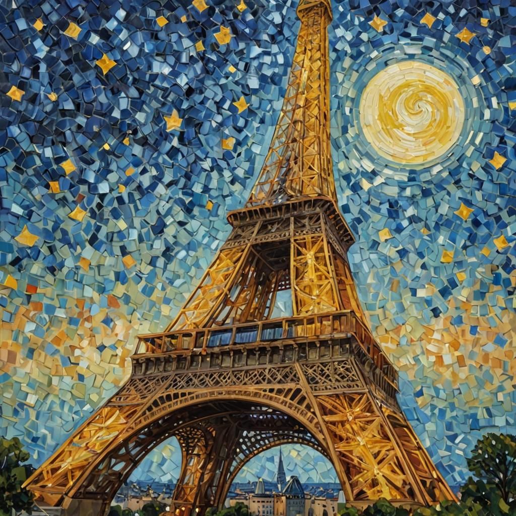 Eiffel Tower at Night in Post-Impressionist Style
