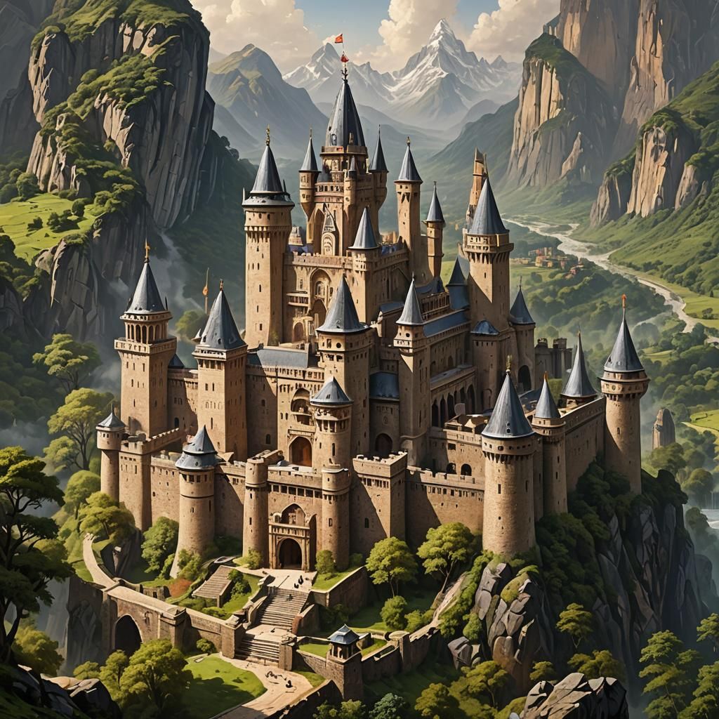 Medieval Castle in a mountainous valley