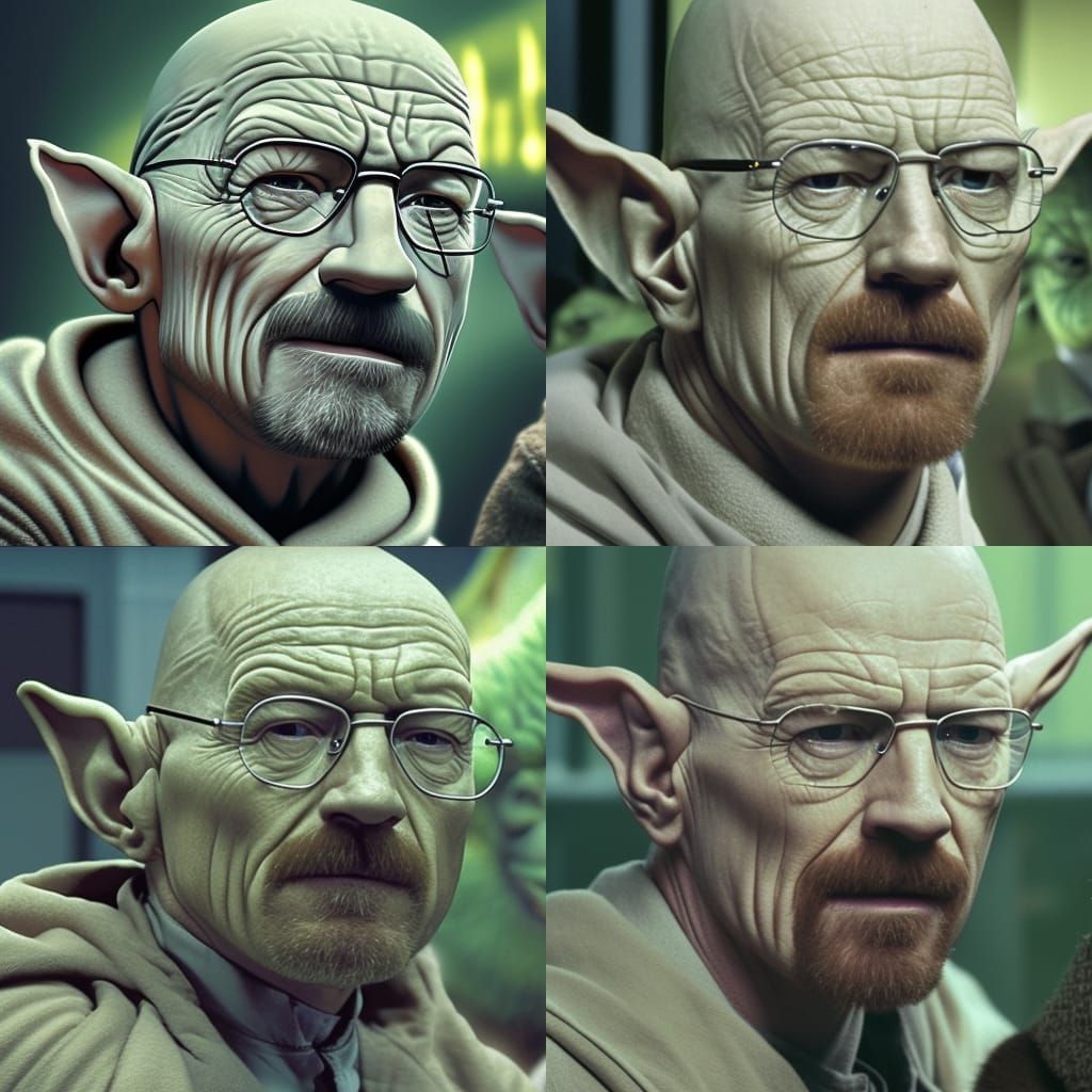 Walter White and Yoda Kissing: An AI Rendition