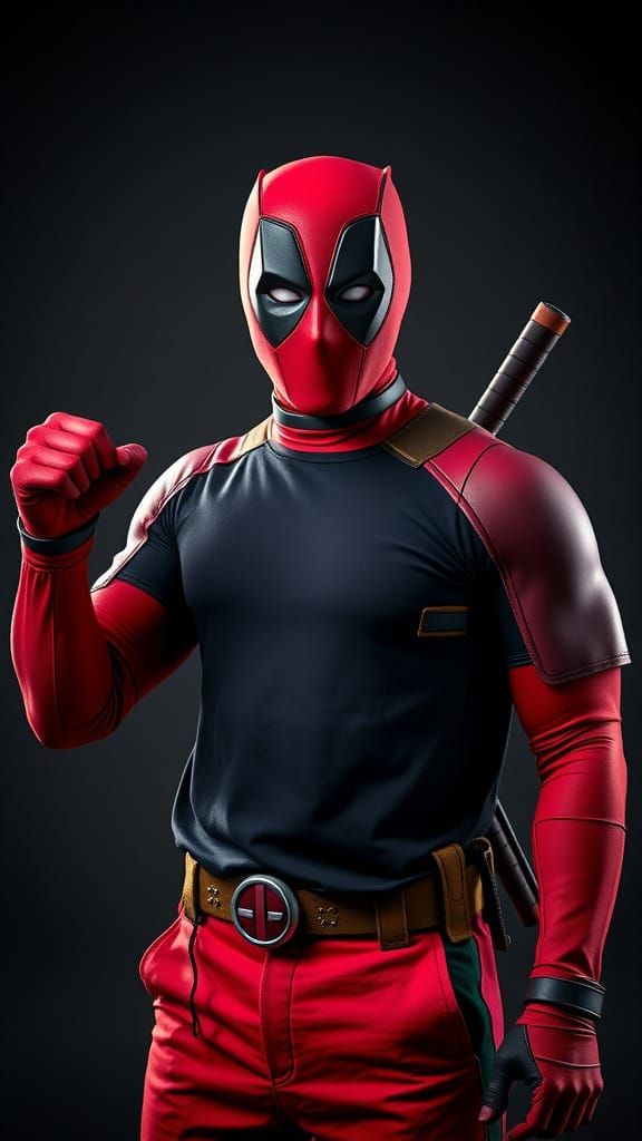 Deadpool as Streetwear Model in Hyper-Realistic Style