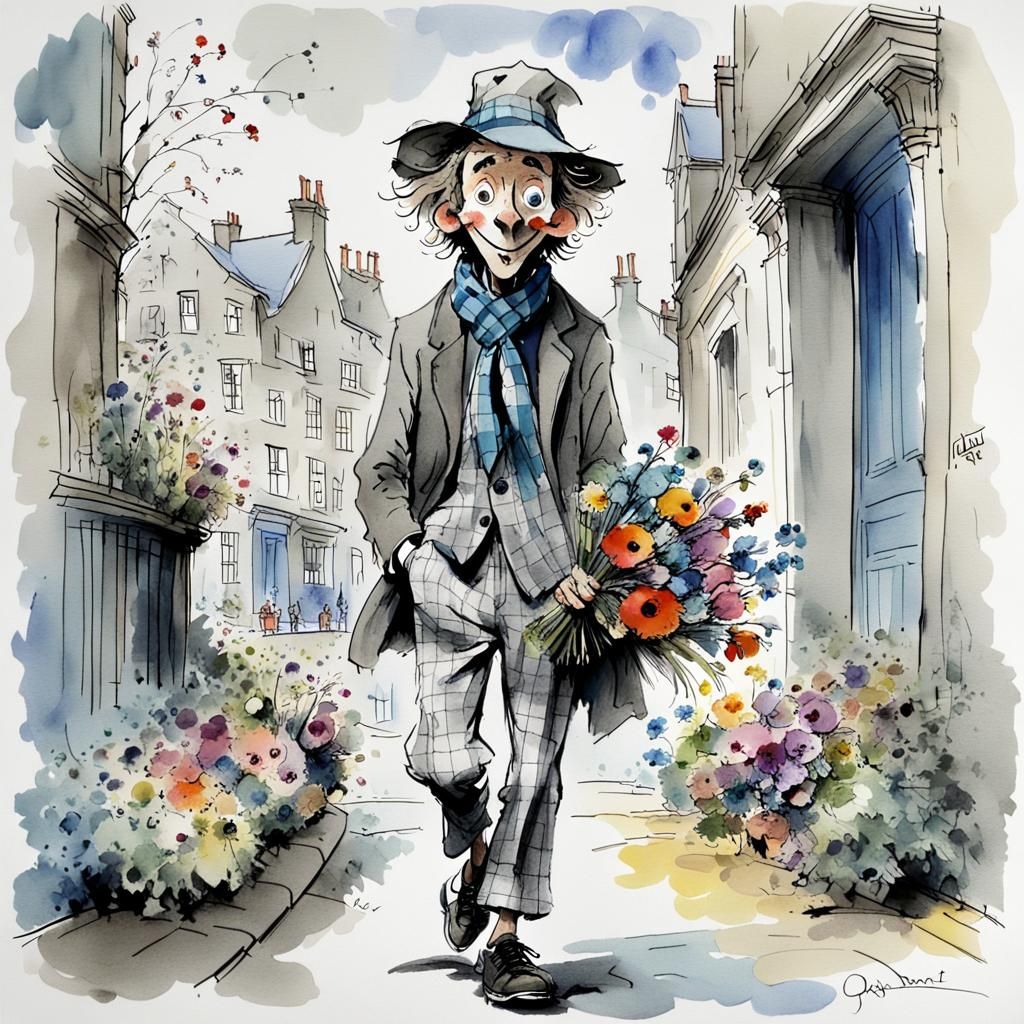Boy With Flowers: Whimsical Illustration