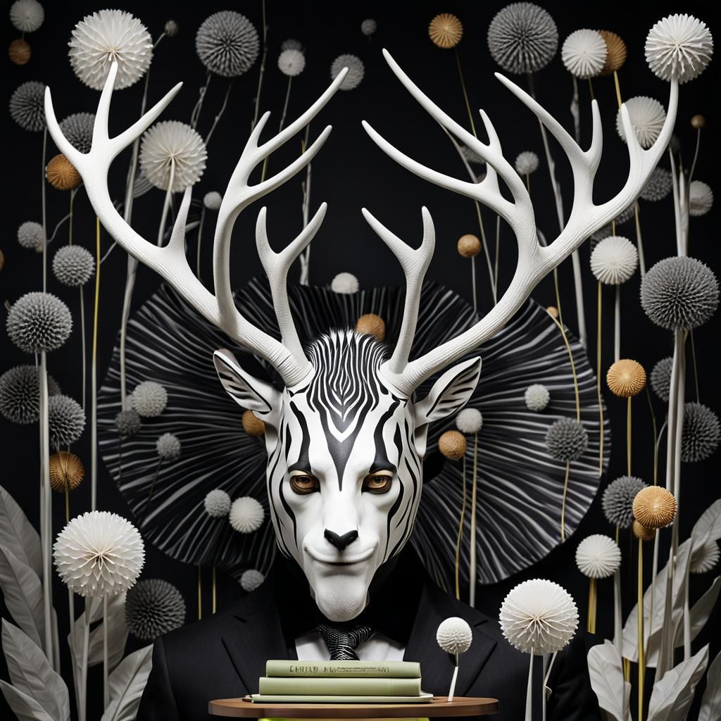 Surreal Zebra Suit Man in Biomorphic Office