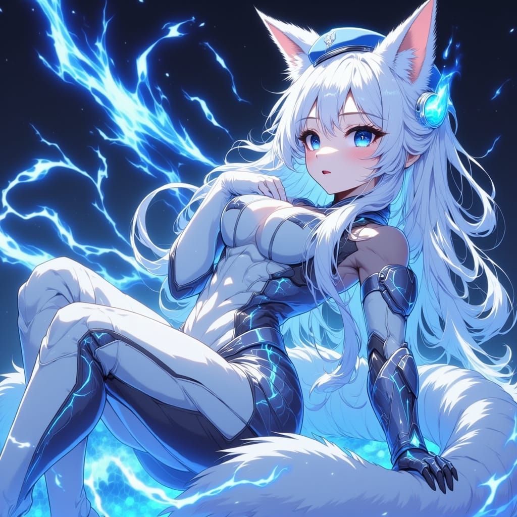 Majestic Kitsune Girl in Futuristic Anime Style