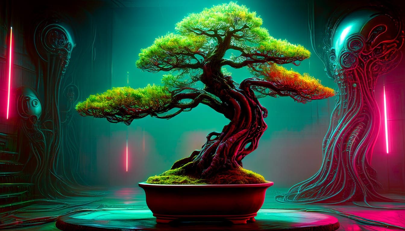 Surreal Bonsai Tree in Eerie Liminal Space