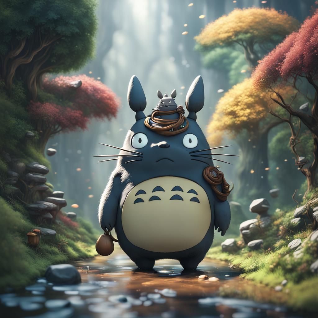 Chibi Totoro in Detailed Matte Painting