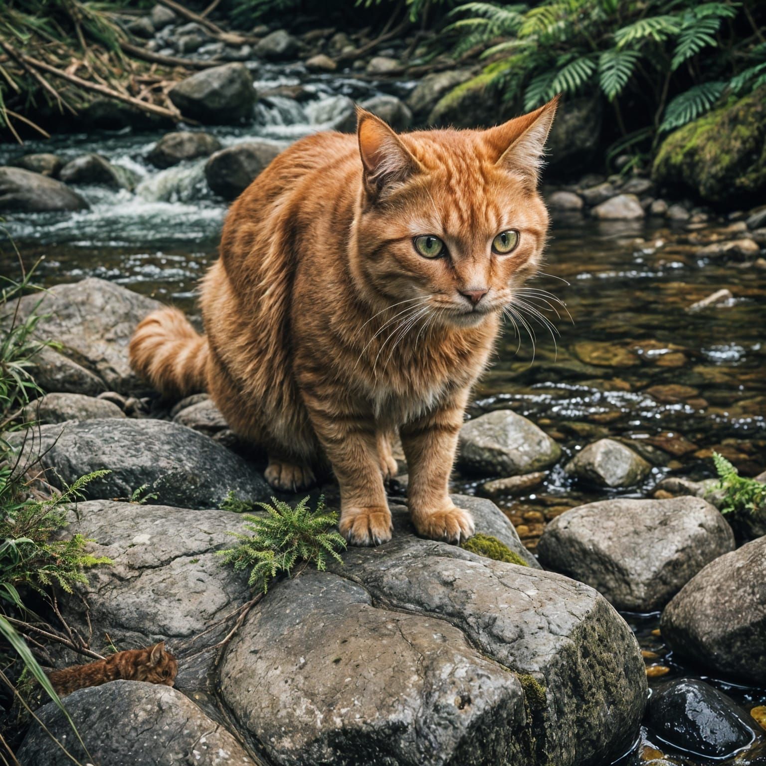 Cinematic Ginger Cat Portrait by Forest Stream