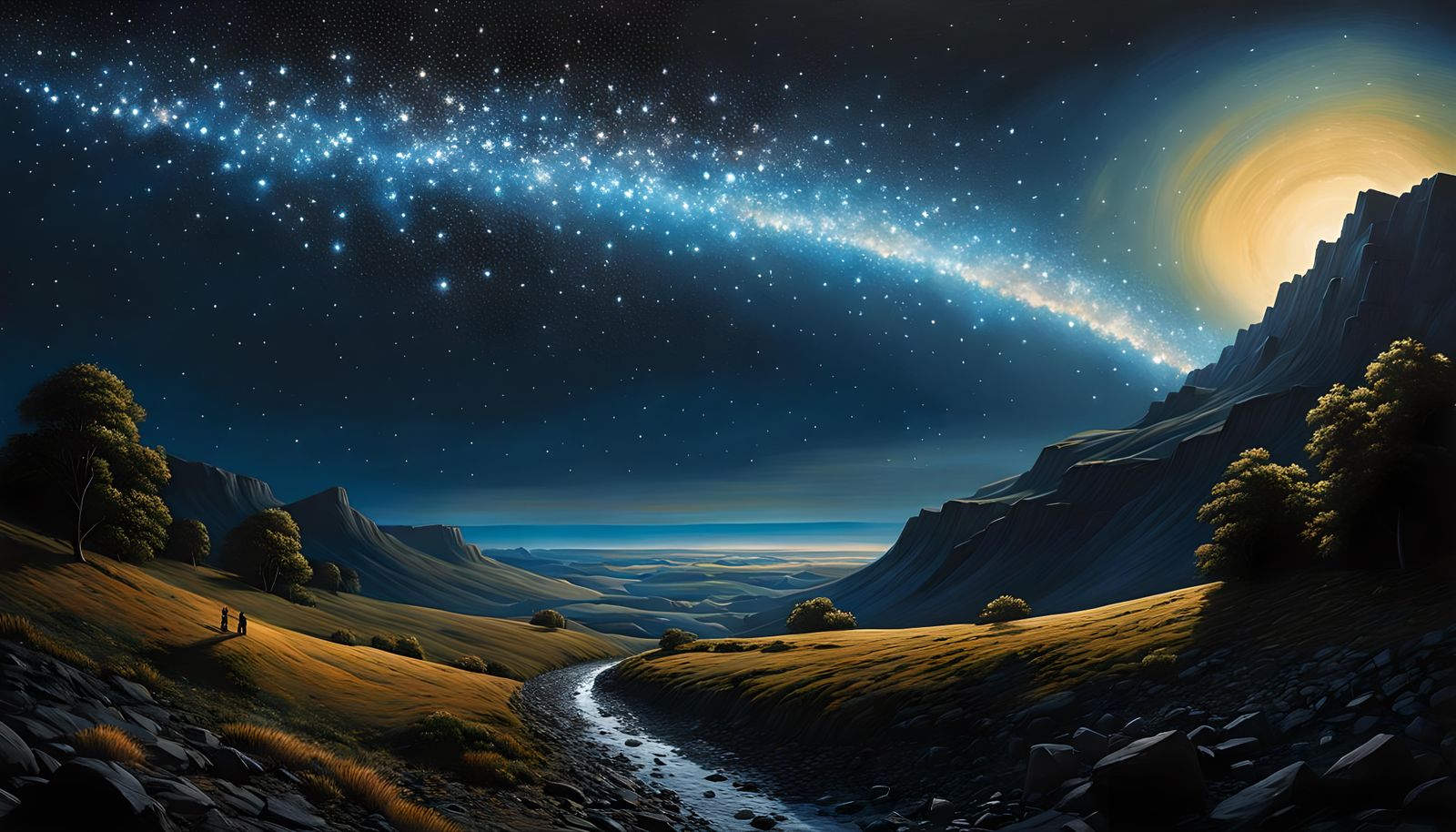 Hyperrealistic Nightscape with Falling Stars in Surreal Styl...
