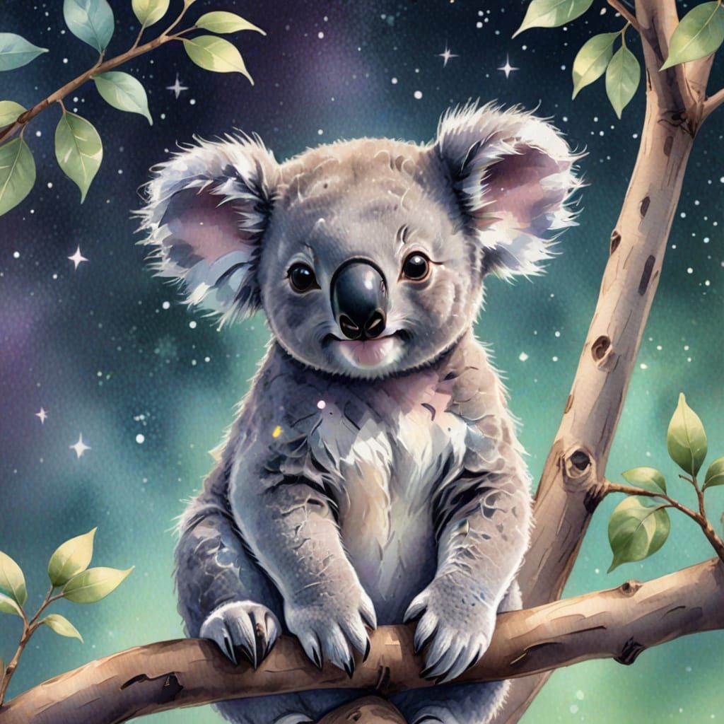 Dreamy Watercolor Koala in Whimsical Digital Art
