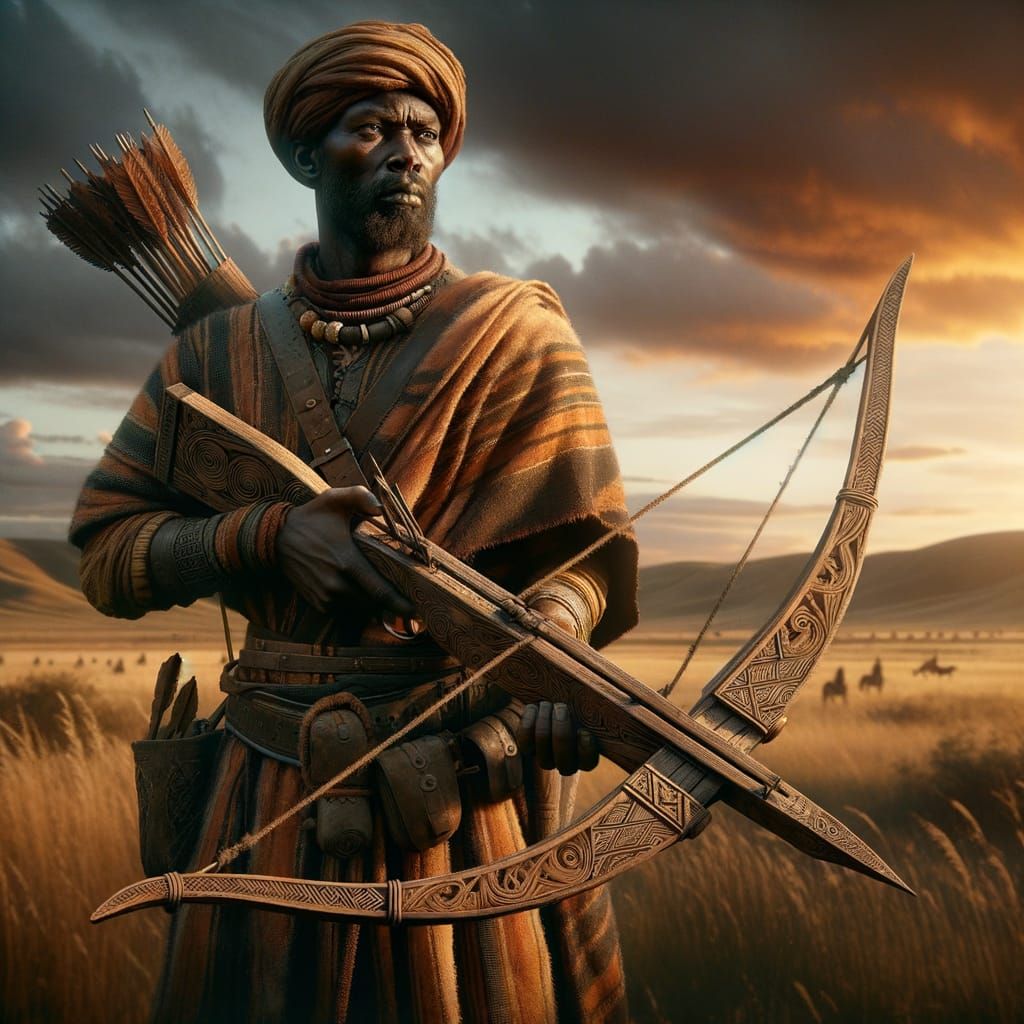 Medieval Bantu Crossbowman in African Grassland