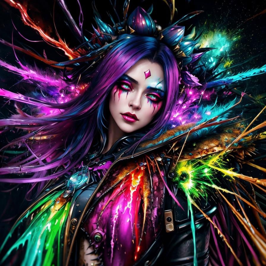 Iridescent Queen of Death in Digital Art Style