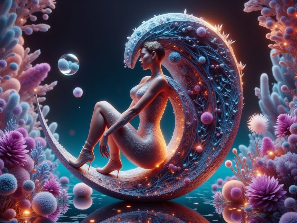 Surreal, Hyperrealistic Portrait of a Futuristic Woman in Op...