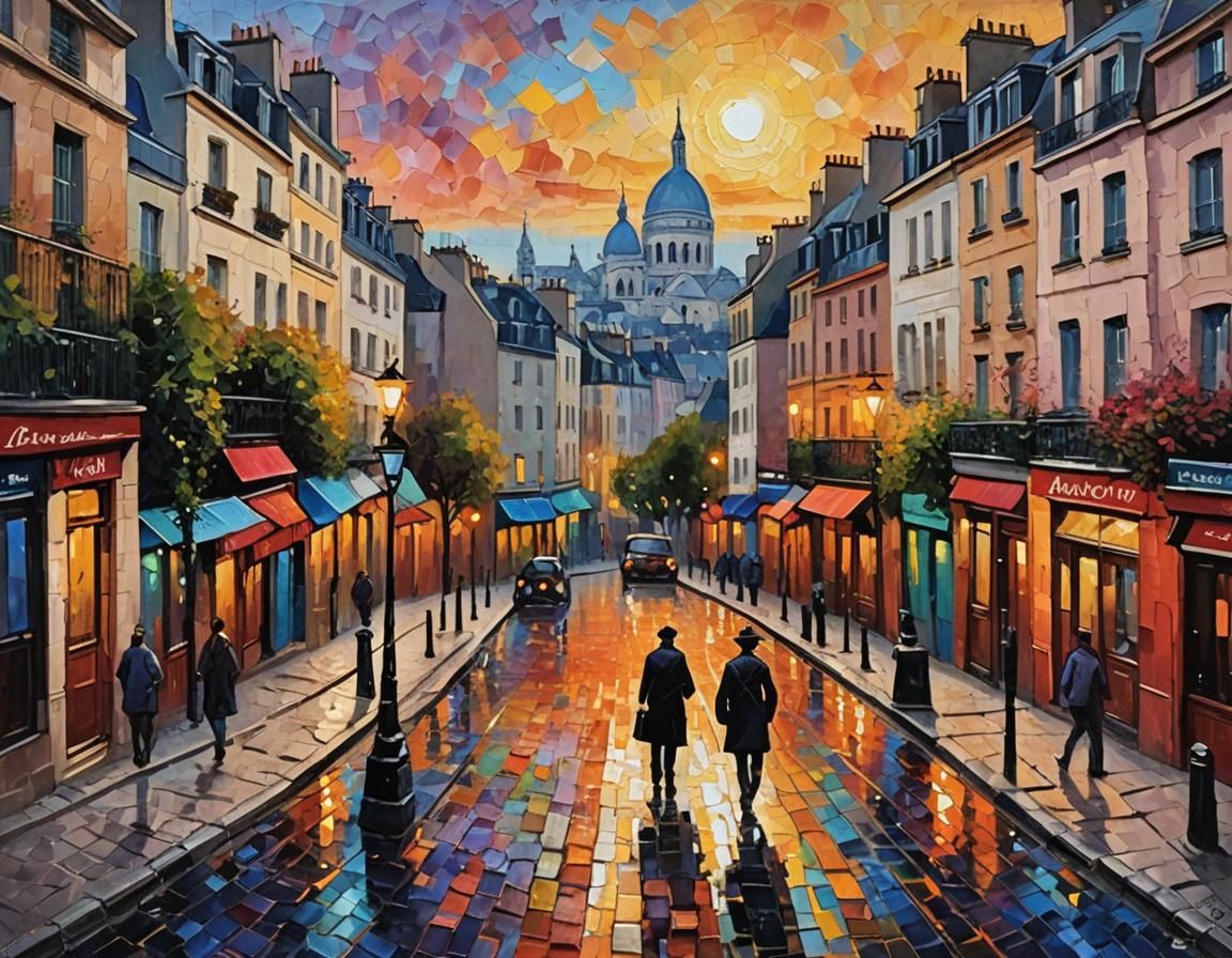 Paris Montmartre Sunset: Expressionist Oil Painting
