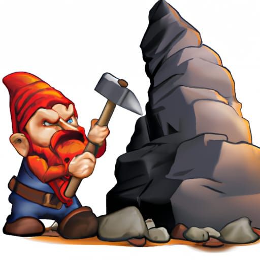 Gnome Tries to Break Rock With Hammer