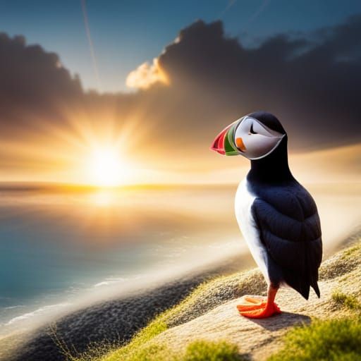 Cute Puffin in Heavenly Sunshine