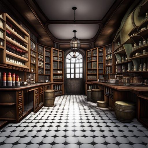 Steampunk Alchemist Shop in Cel-Shaded 3D Illustration