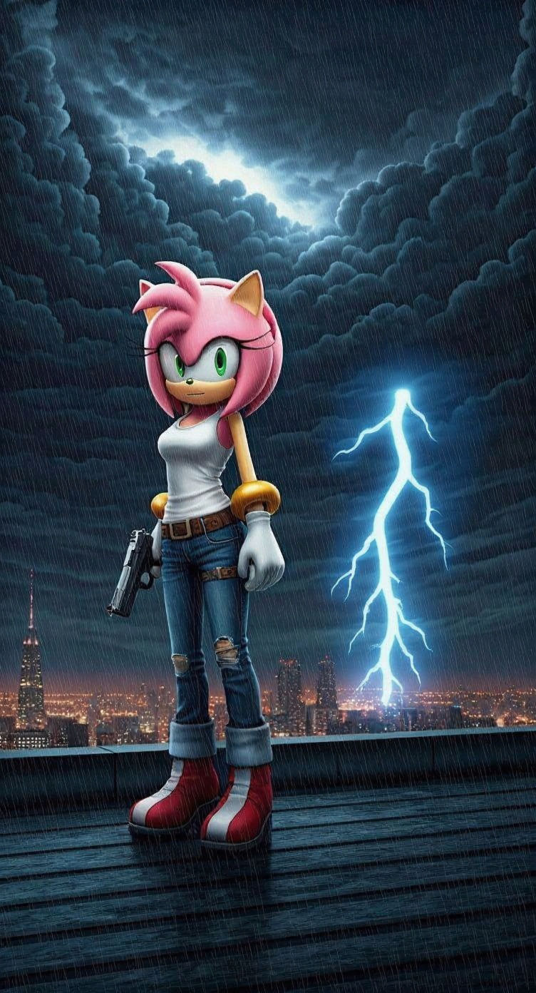 Amy Rose's Rooftop Triumph: Matte Painting in 8K