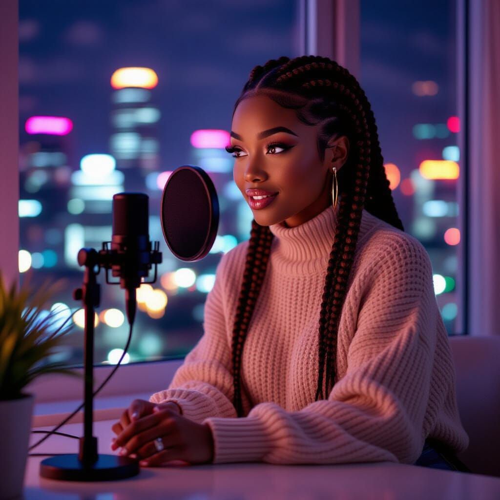 Black ASMR Influencer in Neon City Lights