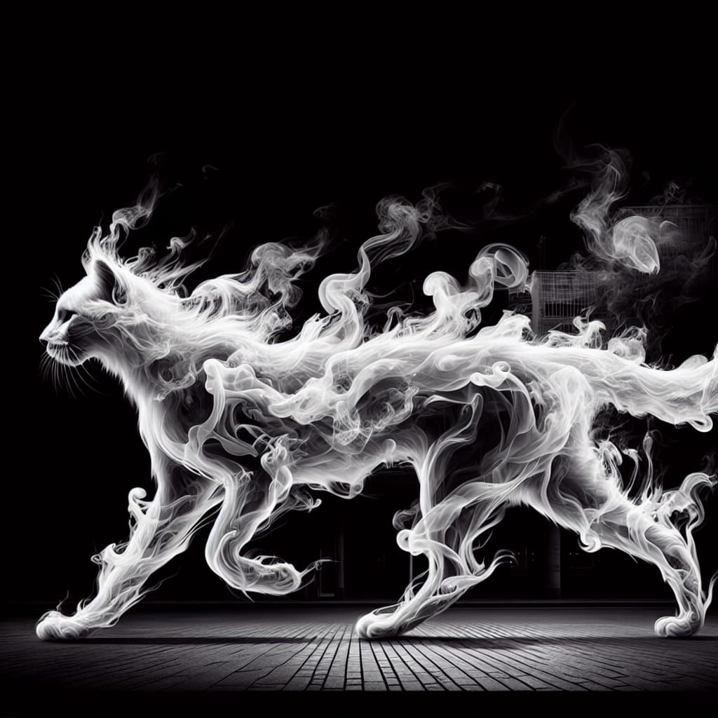 Ethereal Ghost Cat in Urban Landscape