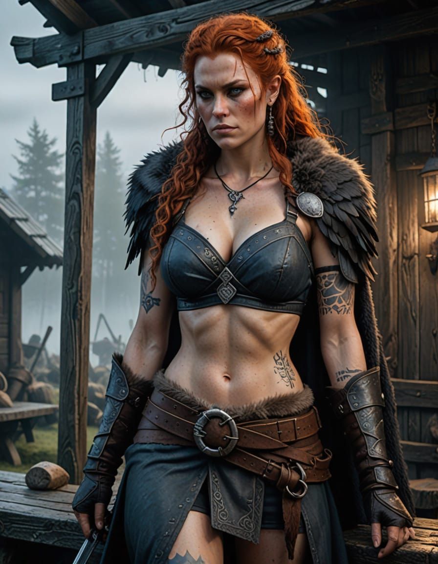 Viking Warrior Woman in Leather Armor