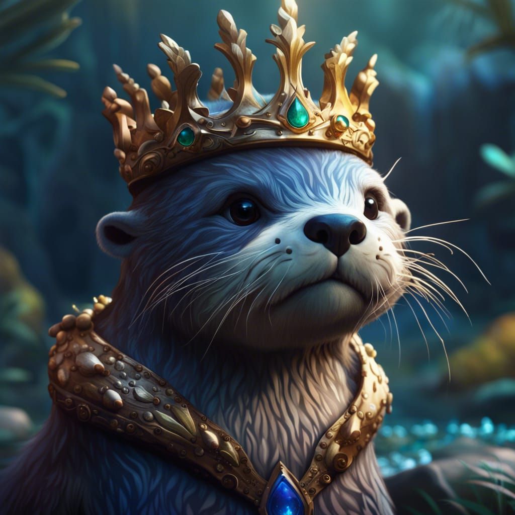 Cute Otter King with Crown in Detailed Digital Painting