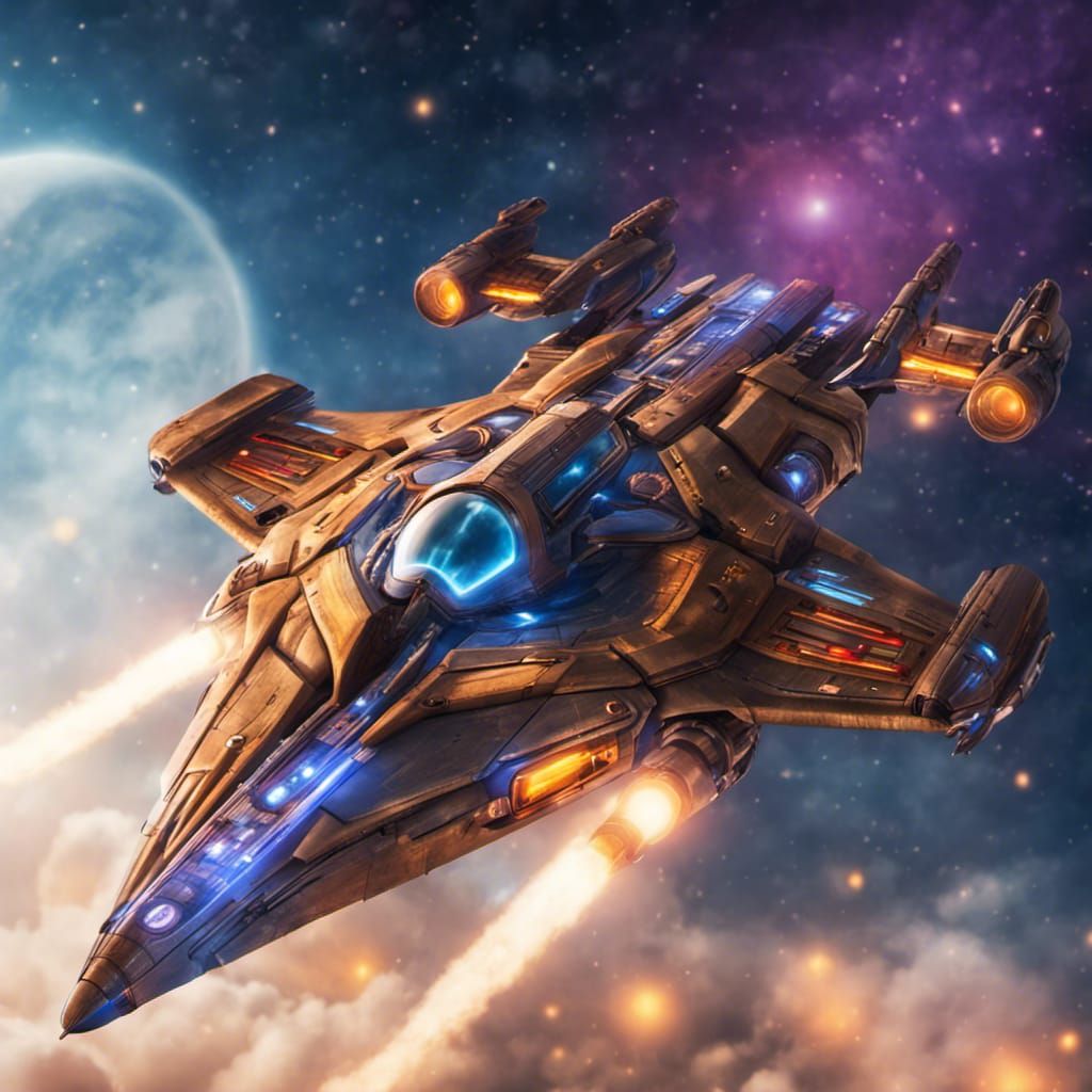 Indigo Symmetrical Fighter Starship in Science Fiction Style