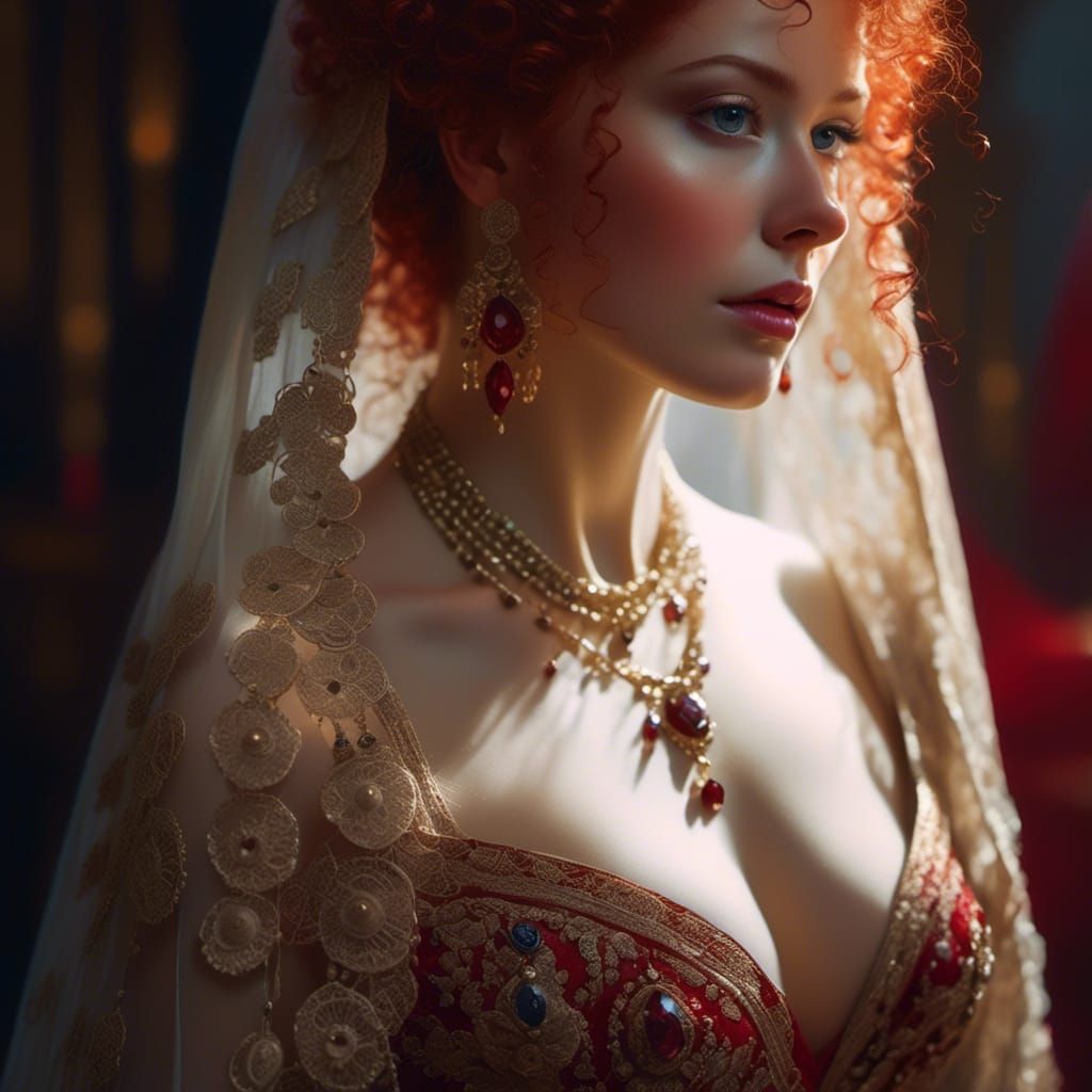 Red-Haired Goddess Portrait in Hyperrealistic Style