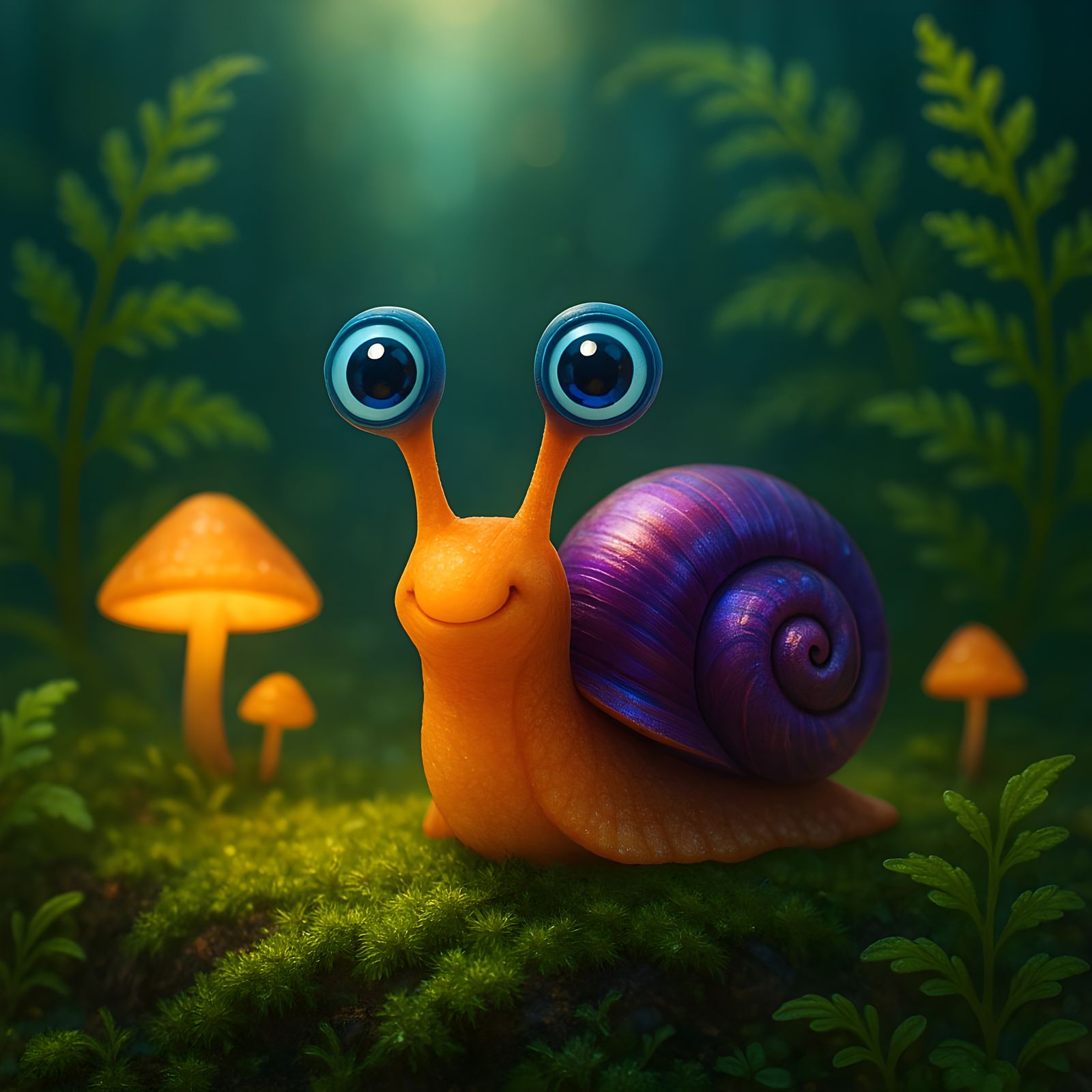 Enchanting Forest Micro Art Scene with Curious Snail